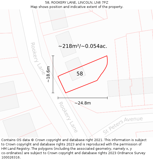 58, ROOKERY LANE, LINCOLN, LN6 7PZ: Plot and title map