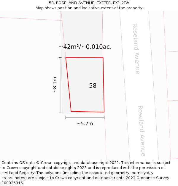 58, ROSELAND AVENUE, EXETER, EX1 2TW: Plot and title map