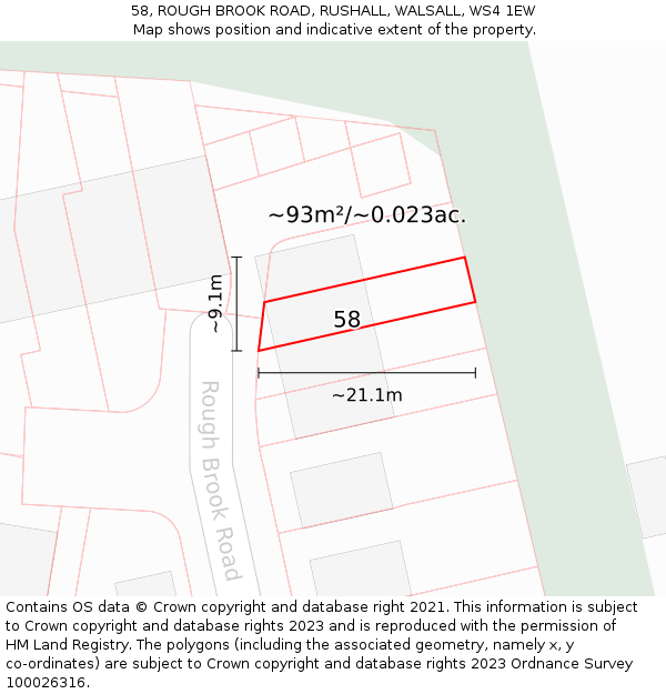 58, ROUGH BROOK ROAD, RUSHALL, WALSALL, WS4 1EW: Plot and title map