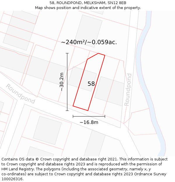 58, ROUNDPOND, MELKSHAM, SN12 8EB: Plot and title map
