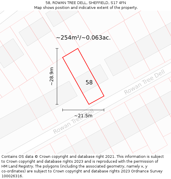 58, ROWAN TREE DELL, SHEFFIELD, S17 4FN: Plot and title map