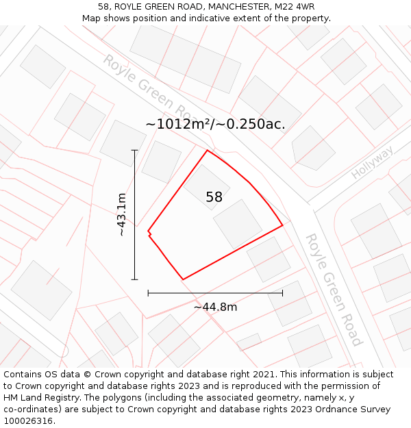 58, ROYLE GREEN ROAD, MANCHESTER, M22 4WR: Plot and title map