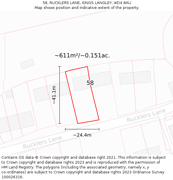 58, RUCKLERS LANE, KINGS LANGLEY, WD4 8AU: Plot and title map