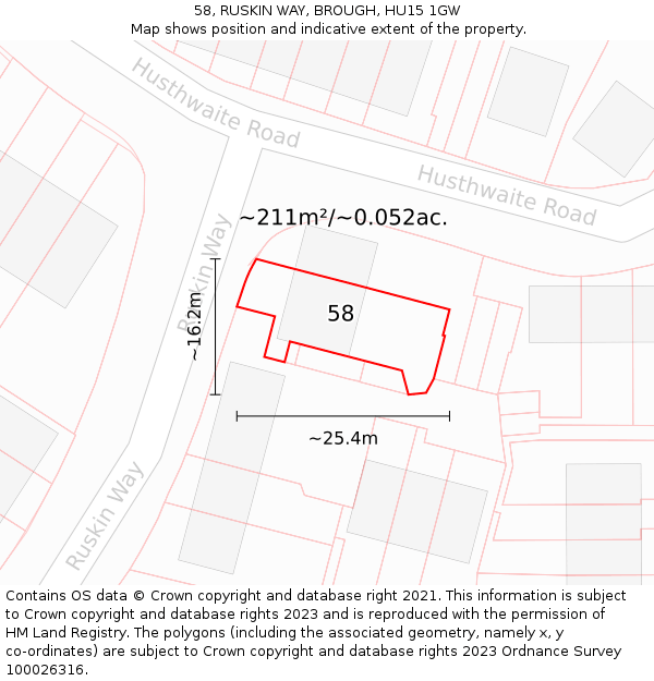58, RUSKIN WAY, BROUGH, HU15 1GW: Plot and title map