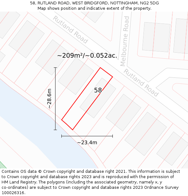 58, RUTLAND ROAD, WEST BRIDGFORD, NOTTINGHAM, NG2 5DG: Plot and title map