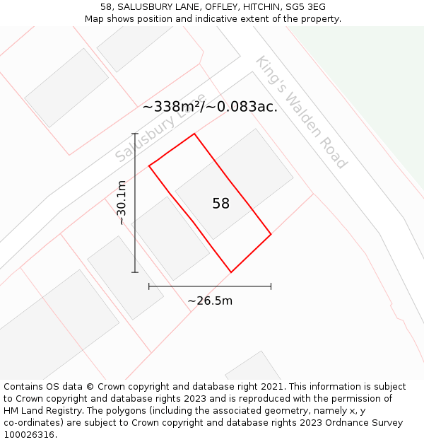 58, SALUSBURY LANE, OFFLEY, HITCHIN, SG5 3EG: Plot and title map