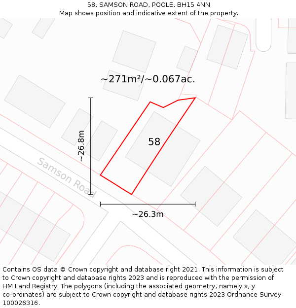 58, SAMSON ROAD, POOLE, BH15 4NN: Plot and title map