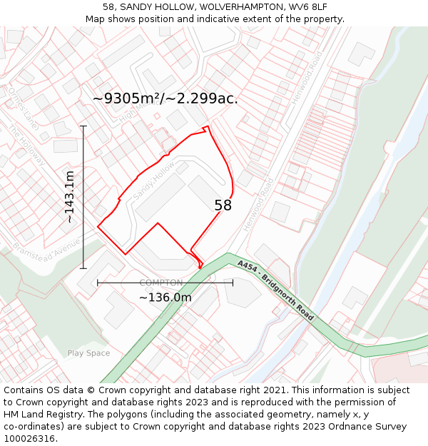 58, SANDY HOLLOW, WOLVERHAMPTON, WV6 8LF: Plot and title map