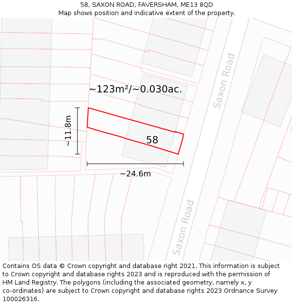 58, SAXON ROAD, FAVERSHAM, ME13 8QD: Plot and title map