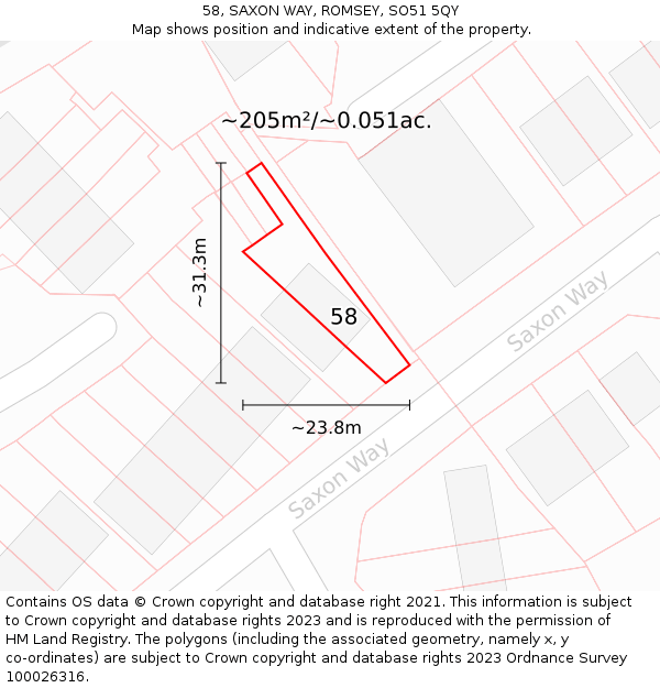 58, SAXON WAY, ROMSEY, SO51 5QY: Plot and title map
