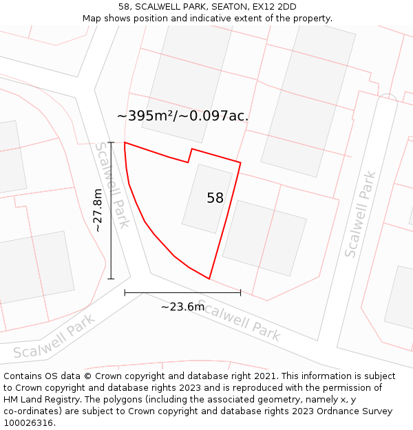 58, SCALWELL PARK, SEATON, EX12 2DD: Plot and title map