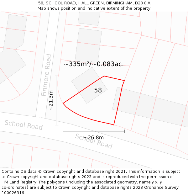 58, SCHOOL ROAD, HALL GREEN, BIRMINGHAM, B28 8JA: Plot and title map