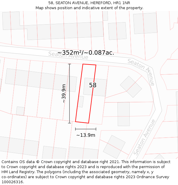 58, SEATON AVENUE, HEREFORD, HR1 1NR: Plot and title map