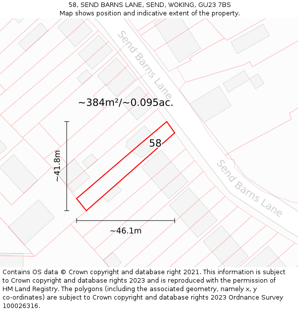 58, SEND BARNS LANE, SEND, WOKING, GU23 7BS: Plot and title map