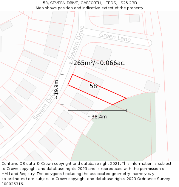 58, SEVERN DRIVE, GARFORTH, LEEDS, LS25 2BB: Plot and title map