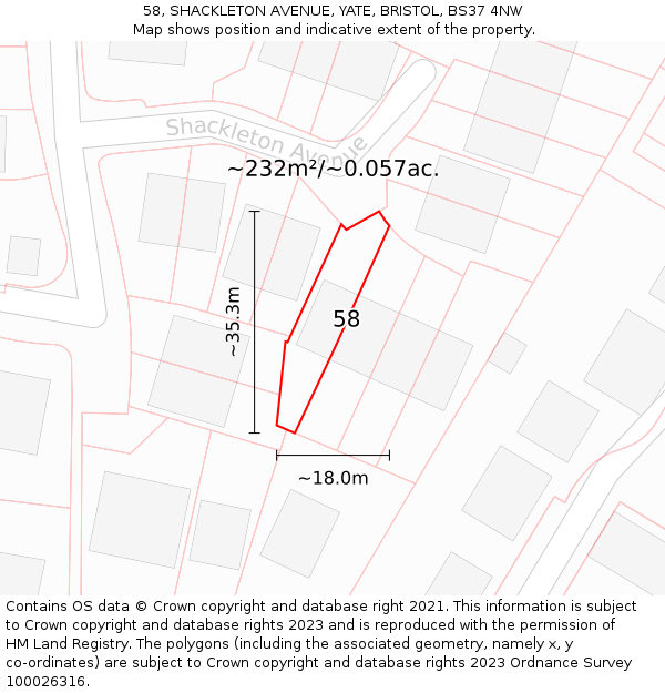 58, SHACKLETON AVENUE, YATE, BRISTOL, BS37 4NW: Plot and title map