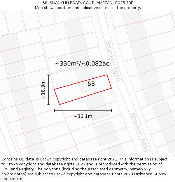 58, SHANKLIN ROAD, SOUTHAMPTON, SO15 7RF: Plot and title map