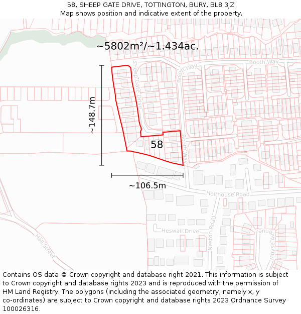 58, SHEEP GATE DRIVE, TOTTINGTON, BURY, BL8 3JZ: Plot and title map