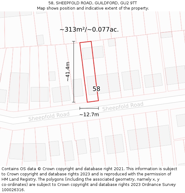 58, SHEEPFOLD ROAD, GUILDFORD, GU2 9TT: Plot and title map