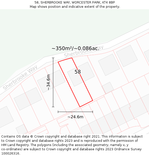 58, SHERBROOKE WAY, WORCESTER PARK, KT4 8BP: Plot and title map