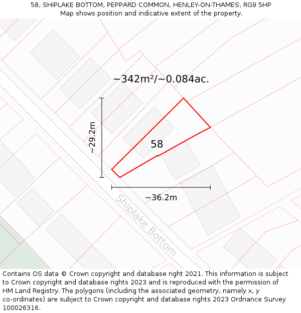 58, SHIPLAKE BOTTOM, PEPPARD COMMON, HENLEY-ON-THAMES, RG9 5HP: Plot and title map