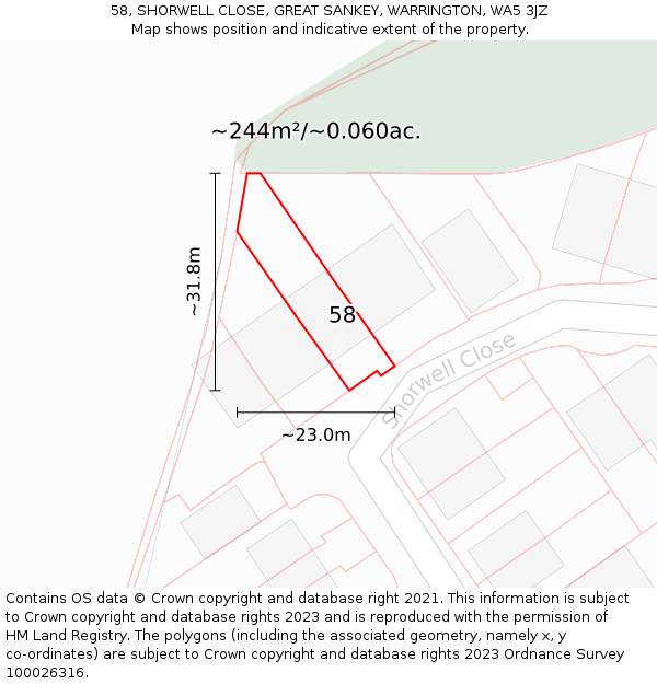 58, SHORWELL CLOSE, GREAT SANKEY, WARRINGTON, WA5 3JZ: Plot and title map