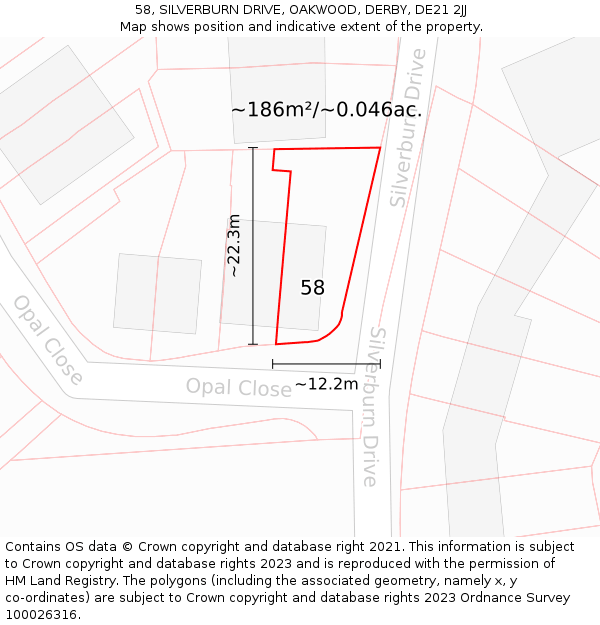 58, SILVERBURN DRIVE, OAKWOOD, DERBY, DE21 2JJ: Plot and title map