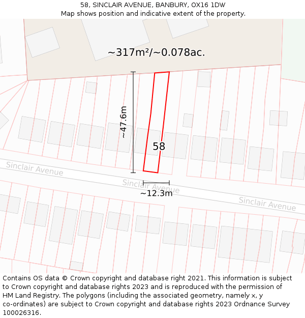 58, SINCLAIR AVENUE, BANBURY, OX16 1DW: Plot and title map
