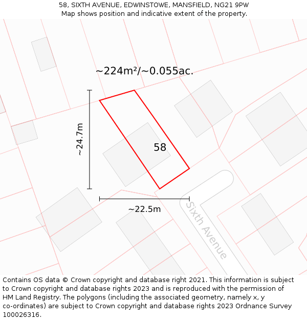 58, SIXTH AVENUE, EDWINSTOWE, MANSFIELD, NG21 9PW: Plot and title map
