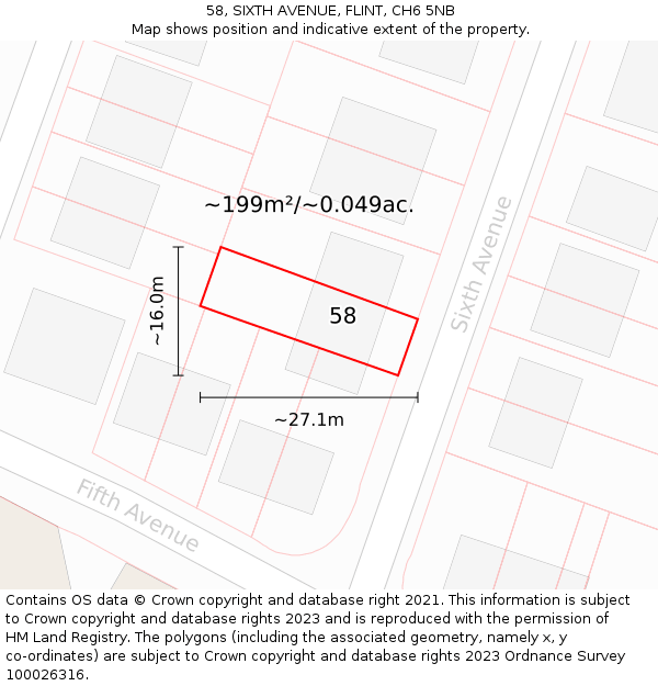 58, SIXTH AVENUE, FLINT, CH6 5NB: Plot and title map