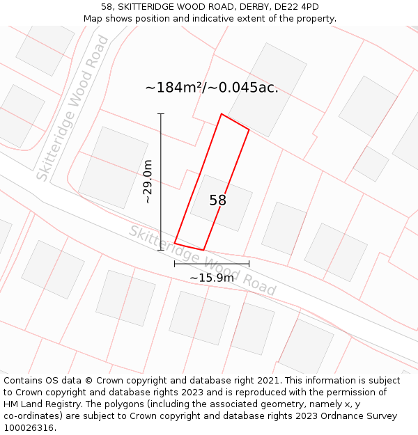 58, SKITTERIDGE WOOD ROAD, DERBY, DE22 4PD: Plot and title map