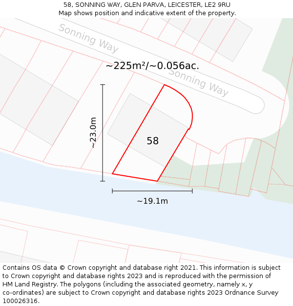 58, SONNING WAY, GLEN PARVA, LEICESTER, LE2 9RU: Plot and title map