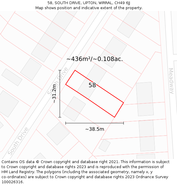 58, SOUTH DRIVE, UPTON, WIRRAL, CH49 6JJ: Plot and title map
