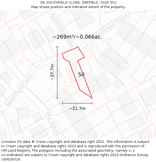 58, SOUTHFIELD CLOSE, DRIFFIELD, YO25 5YU: Plot and title map