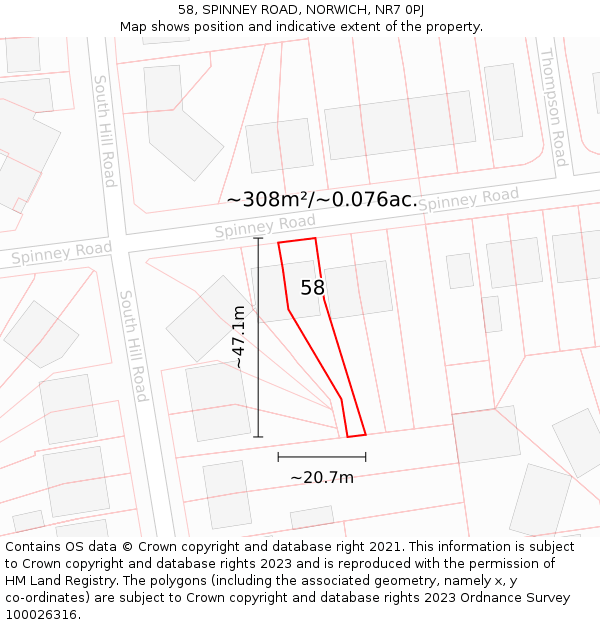 58, SPINNEY ROAD, NORWICH, NR7 0PJ: Plot and title map