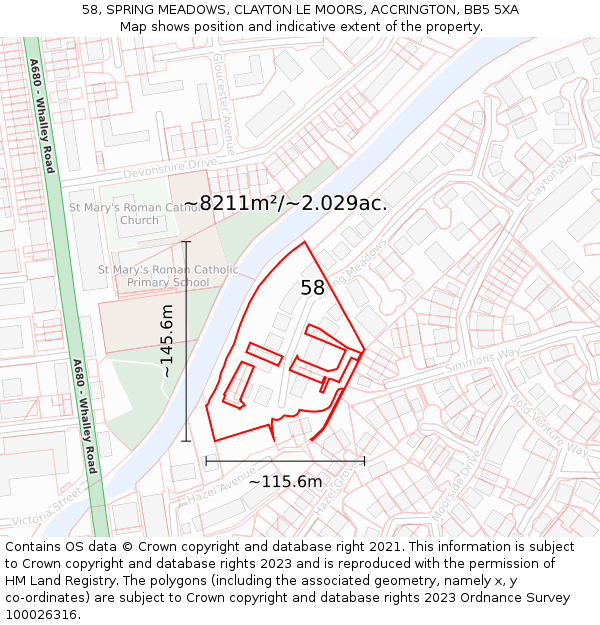 58, SPRING MEADOWS, CLAYTON LE MOORS, ACCRINGTON, BB5 5XA: Plot and title map