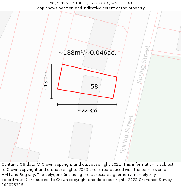 58, SPRING STREET, CANNOCK, WS11 0DU: Plot and title map