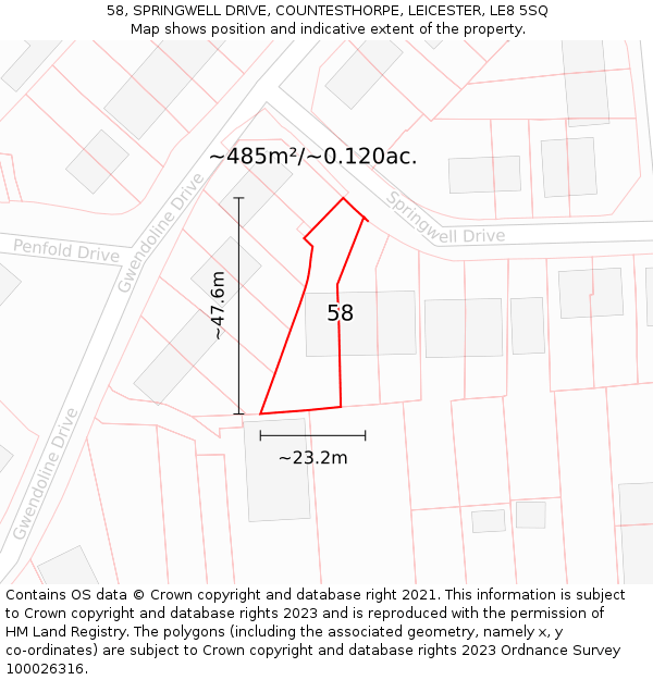 58, SPRINGWELL DRIVE, COUNTESTHORPE, LEICESTER, LE8 5SQ: Plot and title map