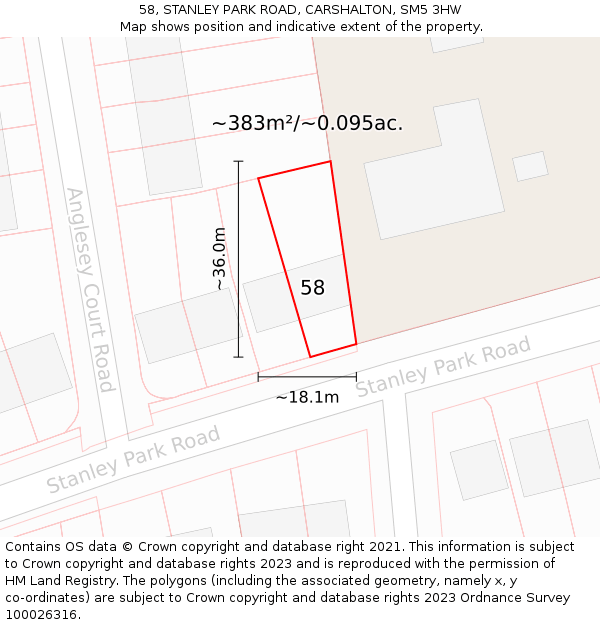 58, STANLEY PARK ROAD, CARSHALTON, SM5 3HW: Plot and title map