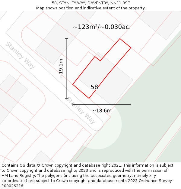 58, STANLEY WAY, DAVENTRY, NN11 0SE: Plot and title map