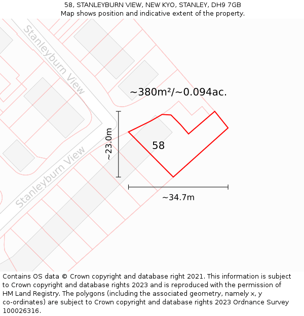 58, STANLEYBURN VIEW, NEW KYO, STANLEY, DH9 7GB: Plot and title map