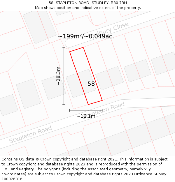 58, STAPLETON ROAD, STUDLEY, B80 7RH: Plot and title map