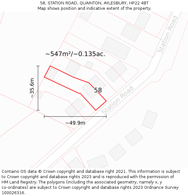 58, STATION ROAD, QUAINTON, AYLESBURY, HP22 4BT: Plot and title map