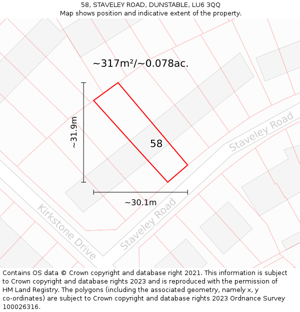 58, STAVELEY ROAD, DUNSTABLE, LU6 3QQ: Plot and title map
