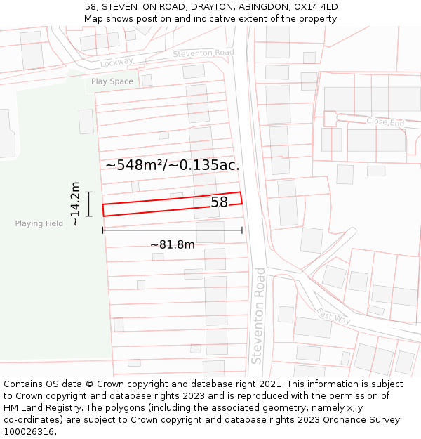 58, STEVENTON ROAD, DRAYTON, ABINGDON, OX14 4LD: Plot and title map