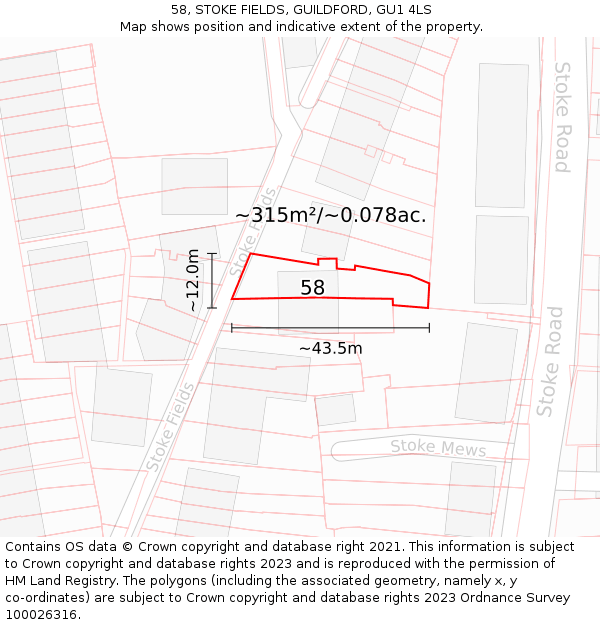 58, STOKE FIELDS, GUILDFORD, GU1 4LS: Plot and title map