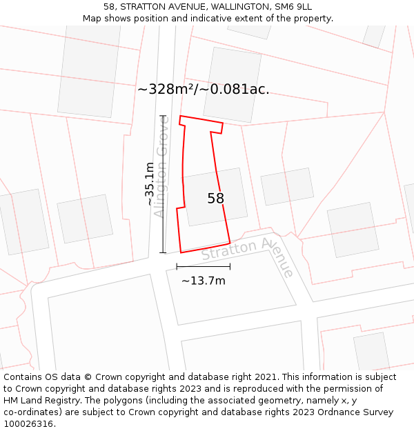 58, STRATTON AVENUE, WALLINGTON, SM6 9LL: Plot and title map
