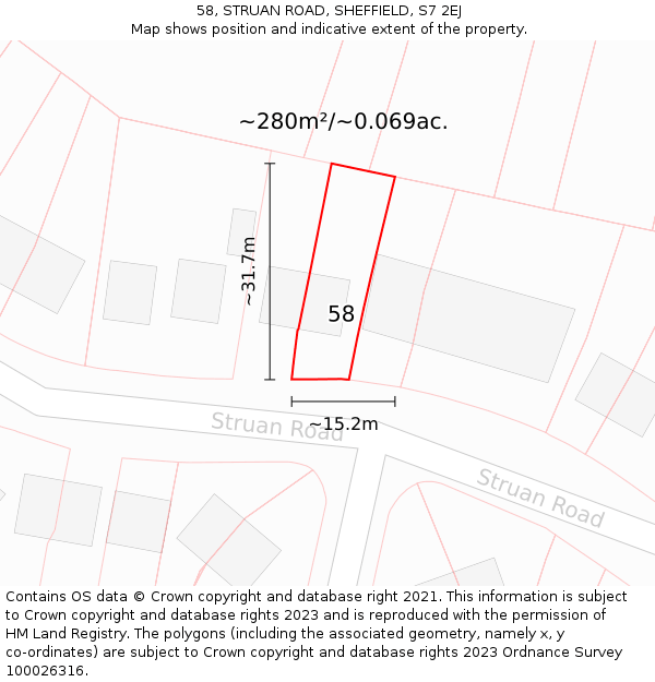 58, STRUAN ROAD, SHEFFIELD, S7 2EJ: Plot and title map