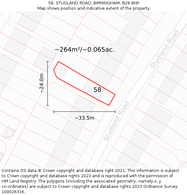 58, STUDLAND ROAD, BIRMINGHAM, B28 8NP: Plot and title map