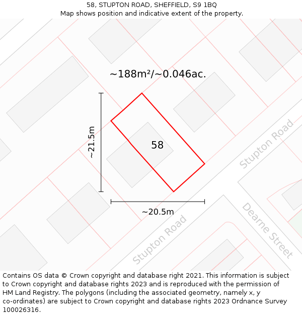 58, STUPTON ROAD, SHEFFIELD, S9 1BQ: Plot and title map